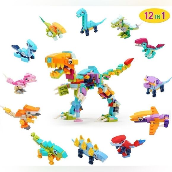24 Pack Dinosaur Building Blocks Valentine’s Day Gifts For Kids With Stickers - Picture 7 of 8